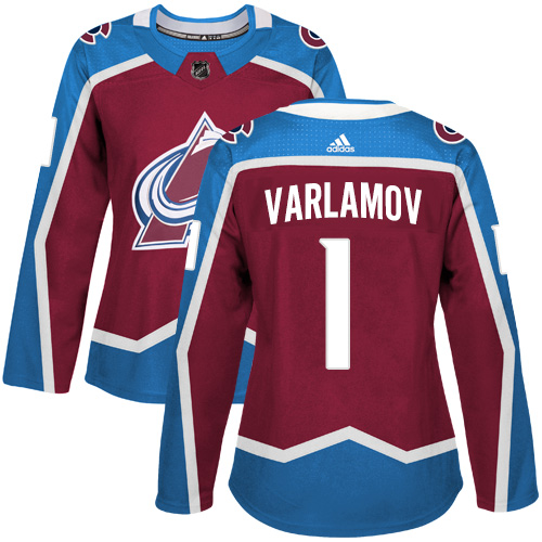 Adidas Avalanche #1 Semyon Varlamov Burgundy Home Authentic Women's Stitched NHL Jersey - Click Image to Close